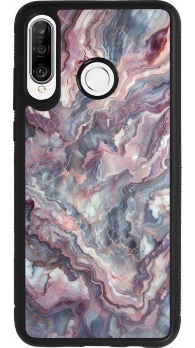 Huawei P30 Lite Case Hülle - Silikon schwarz Violetter silberner Marmor