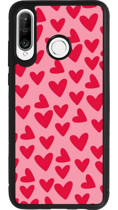 Coque Huawei P30 Lite - Silicone rigide noir Mom 2024 petits coeurs