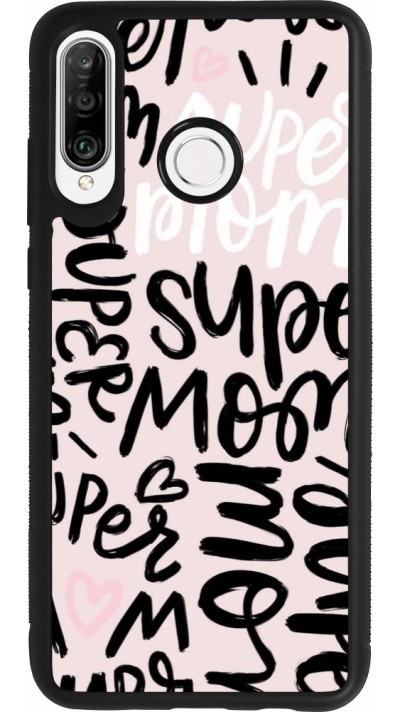 Coque Huawei P30 Lite - Silicone rigide noir Mom 2024 Super mom