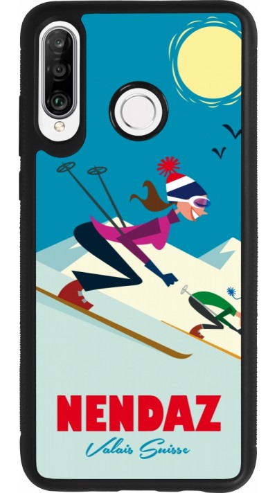 Huawei P30 Lite Case Hülle - Silikon schwarz Nendaz Ski Downhill