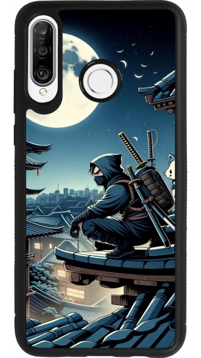 Huawei P30 Lite Case Hülle - Silikon schwarz Ninja unter dem Mond