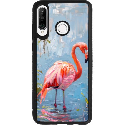 Huawei P30 Lite Case Hülle - Silikon schwarz Paint Flamingo