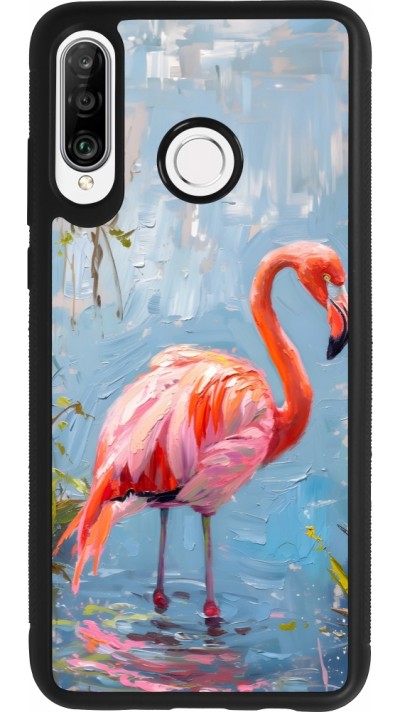 Huawei P30 Lite Case Hülle - Silikon schwarz Paint Flamingo