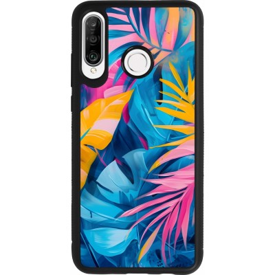Huawei P30 Lite Case Hülle - Silikon schwarz Palms Blue