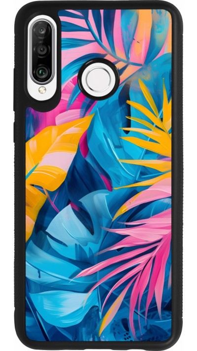 Huawei P30 Lite Case Hülle - Silikon schwarz Palms Blue