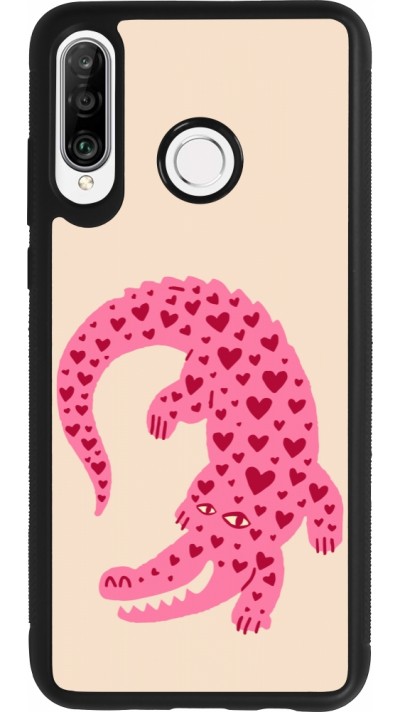 Huawei P30 Lite Case Hülle - Silikon schwarz Pink crocodile 2026