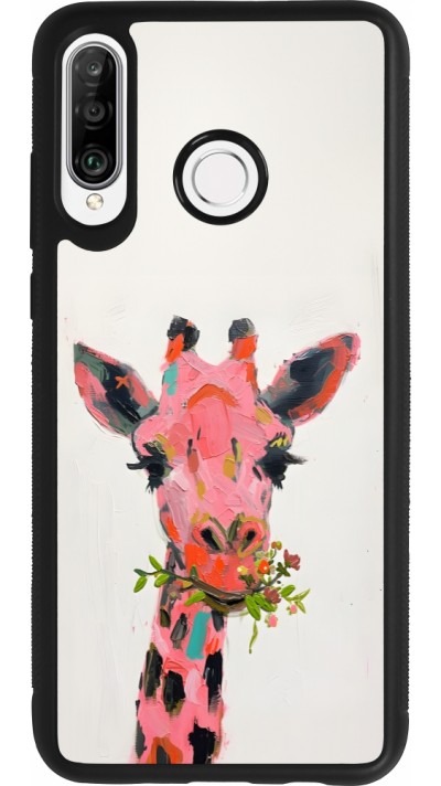 Coque Huawei P30 Lite - Silicone rigide noir Pink Girafe Paint