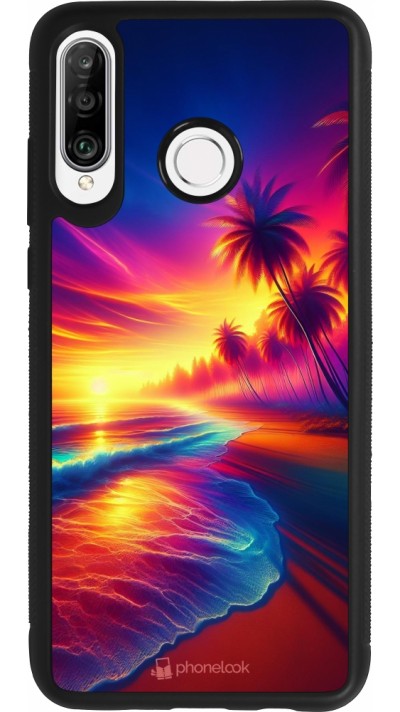 Huawei P30 Lite Case Hülle - Silikon schwarz Strand Sonnenuntergang auffällig