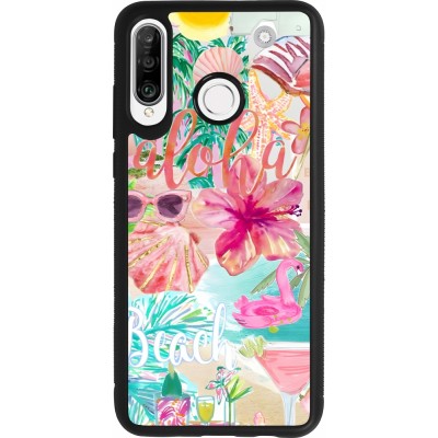 Huawei P30 Lite Case Hülle - Silikon schwarz Preppy Collage Aloha