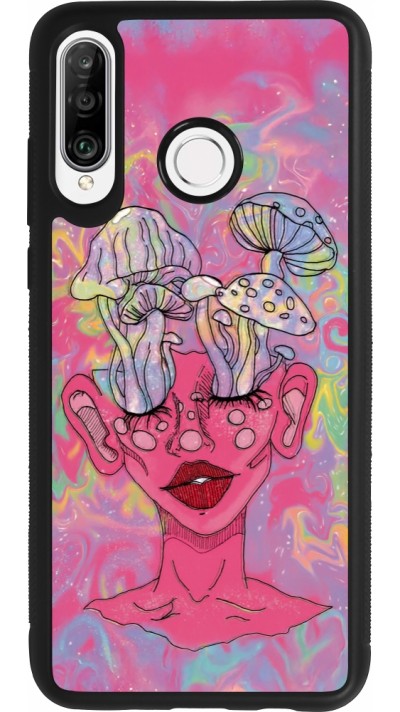 Coque Huawei P30 Lite - Silicone rigide noir Psychedelic pink mushroom