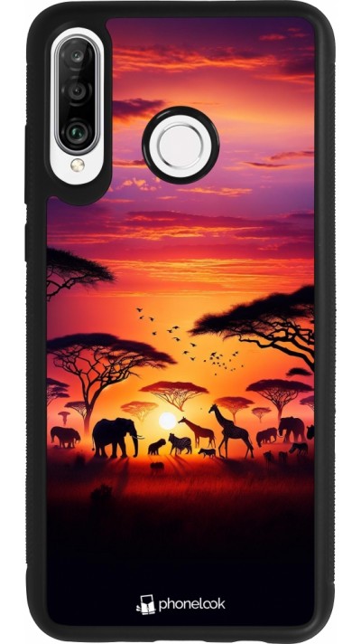 Coque Huawei P30 Lite - Silicone rigide noir Safari sunset wildlife