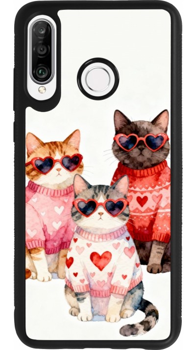 Huawei P30 Lite Case Hülle - Silikon schwarz Saint Valentines Day 26 Cat Love