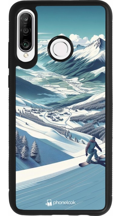 Coque Huawei P30 Lite - Silicone rigide noir Snowboarder Montagne