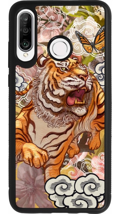 Coque Huawei P30 Lite - Silicone rigide noir Spring 23 japanese tiger