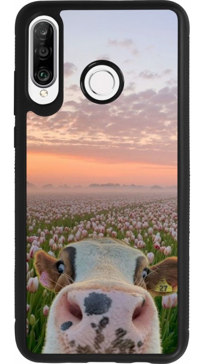 Huawei P30 Lite Case Hülle - Silikon schwarz Cow with tulips 2026