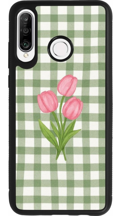 Huawei P30 Lite Case Hülle - Silikon schwarz Green vichy tulips 2026