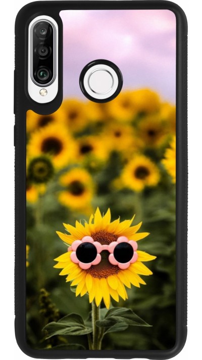 Huawei P30 Lite Case Hülle - Silikon schwarz Sunflower with glasses 2026