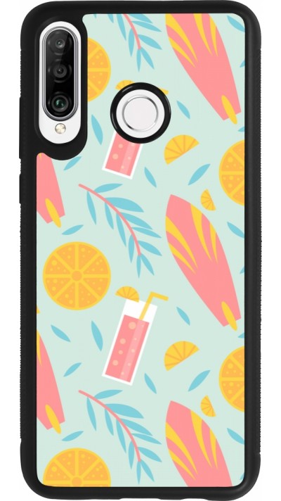 Huawei P30 Lite Case Hülle - Silikon schwarz Summer 2025 Pattern citron