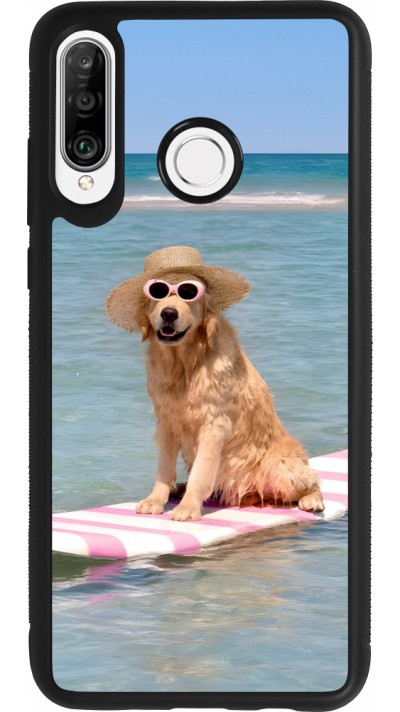 Huawei P30 Lite Case Hülle - Silikon schwarz Summer Dog on Paddle