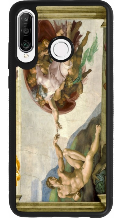 Coque Huawei P30 Lite - Silicone rigide noir Tableau art - La Création d’Adam - Michel-Ange