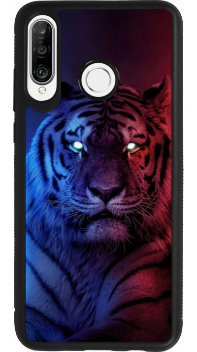 Huawei P30 Lite Case Hülle - Silikon schwarz Tiger Blue Red