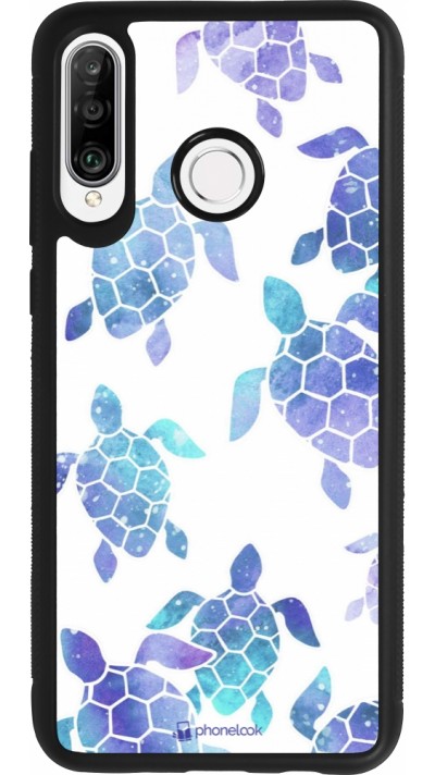 Huawei P30 Lite Case Hülle - Silikon schwarz Turtles pattern watercolor