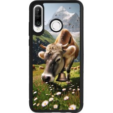Coque Huawei P30 Lite - Silicone rigide noir Vache montagne Valais