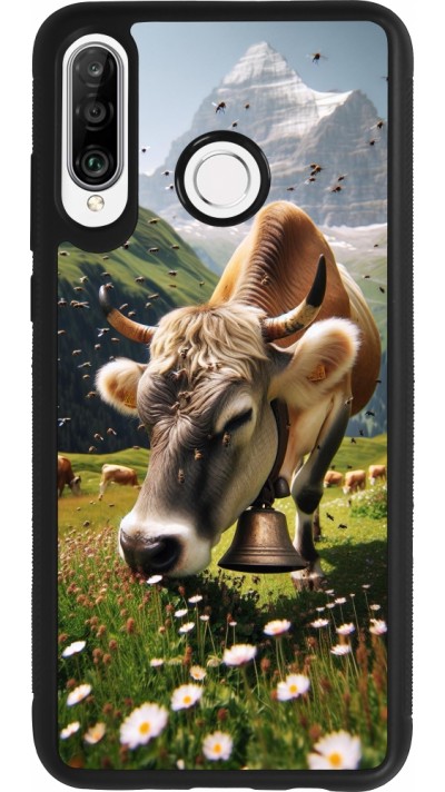 Coque Huawei P30 Lite - Silicone rigide noir Vache montagne Valais