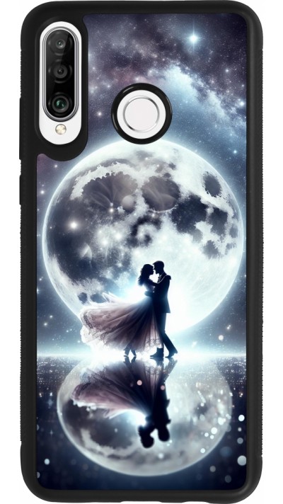 Huawei P30 Lite Case Hülle - Silikon schwarz Valentin 2024 Liebe unter dem Mond