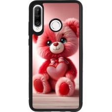 Coque Huawei P30 Lite - Silicone rigide noir Valentine 2024 Ourson rose
