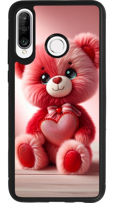 Huawei P30 Lite Case Hülle - Silikon schwarz Valentin 2024 Rosaroter Teddybär