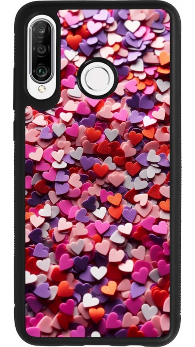 Huawei P30 Lite Case Hülle - Silikon schwarz Valentin 2025 Konfetti