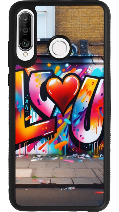 Huawei P30 Lite Case Hülle - Silikon schwarz Valentin 2025 Liebe U Tag