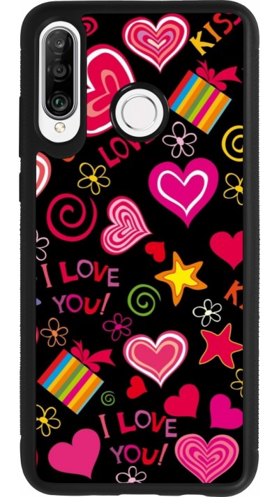 Huawei P30 Lite Case Hülle - Silikon schwarz Valentine 2023 love symbols