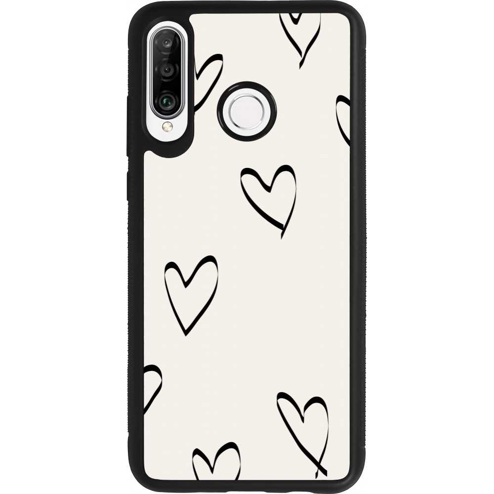 Huawei P30 Lite Case Hülle - Silikon schwarz Valentine 2023 minimalist hearts