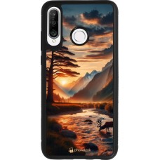 Huawei P30 Lite Case Hülle - Silikon schwarz Tal Sonnenuntergang Hirsch Baum