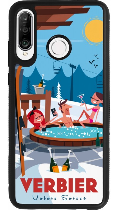Huawei P30 Lite Case Hülle - Silikon schwarz Verbier Mountain Jacuzzi