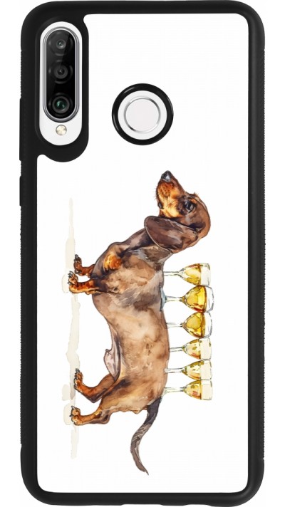 Huawei P30 Lite Case Hülle - Silikon schwarz Wine Teckel