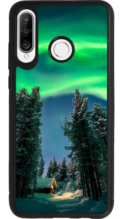 Huawei P30 Lite Case Hülle - Silikon schwarz Winter 22 Northern Lights