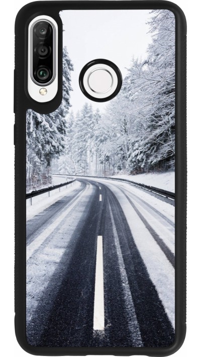 Huawei P30 Lite Case Hülle - Silikon schwarz Winter 22 Snowy Road
