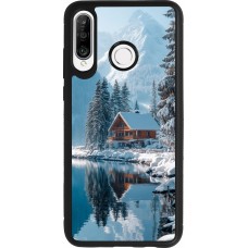 Coque Huawei P30 Lite - Silicone rigide noir Winter 25 Winter house forest day