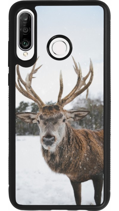 Huawei P30 Lite Case Hülle - Silikon schwarz Winter 25 Winter reindeer