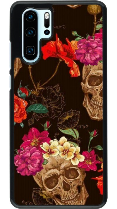 Hülle Huawei P30 Pro - Skulls and flowers