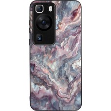 Huawei P60 Case Hülle - Silikon schwarz Violetter silberner Marmor