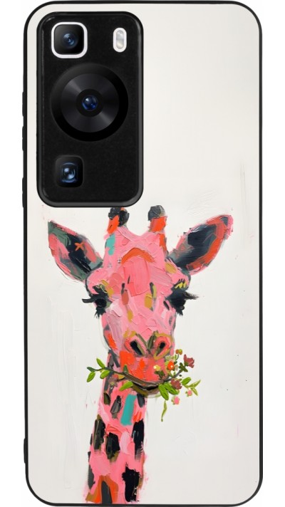 Huawei P60 Case Hülle - Silikon schwarz Pink Girafe Paint