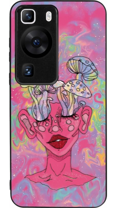 Coque Huawei P60 - Silicone rigide noir Psychedelic pink mushroom