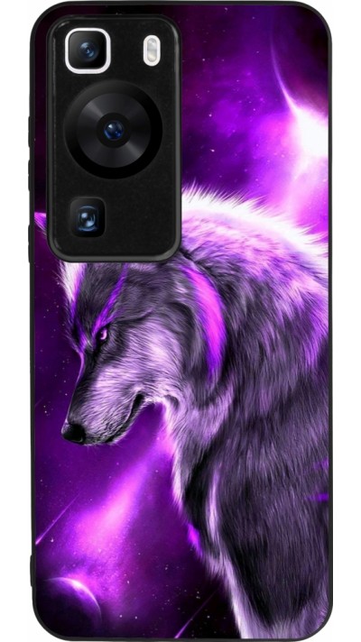 Coque Huawei P60 - Silicone rigide noir Purple Sky Wolf
