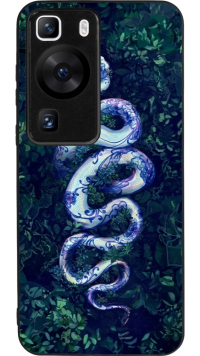 Coque Huawei P60 - Silicone rigide noir Serpent Blue Anaconda