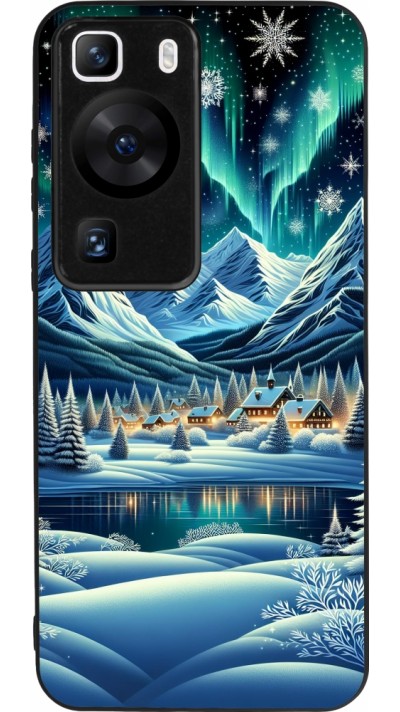 Coque Huawei P60 - Silicone rigide noir Snowy Mountain Village Lake night