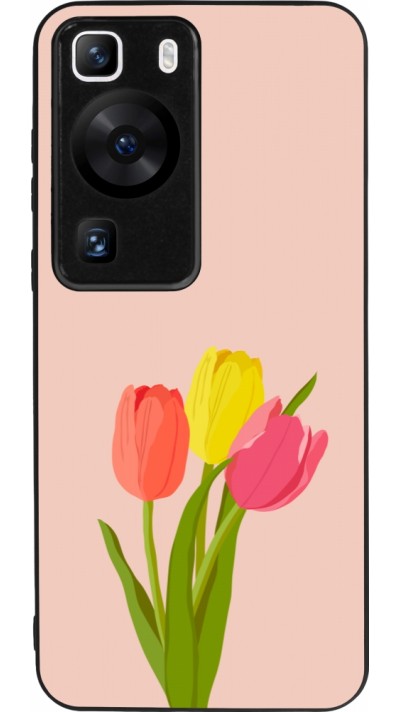 Coque Huawei P60 - Silicone rigide noir Spring 23 tulip trio